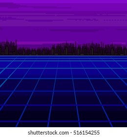 Illustration of vector pixel city.