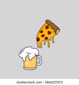 Illustration vector pizza and beer 
