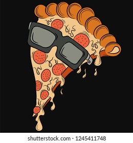 Illustration vector pizza design with glasses in style comic