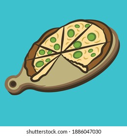 Illustration vector pizza design in style cartoon with background