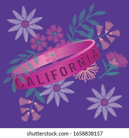 Pulsera de plástico vectorial de ilustración con texto California y flores