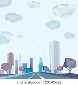 The illustration of vector polygonal cityscape with highway