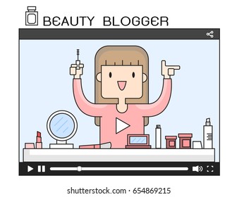 Illustration vector of popular young video streamer. beauty make up blogger