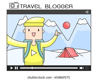 Illustration vector of popular young video streamer. man travel blogger