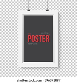 Illustration of Vector Poster Frame Mockup. Realistic Vector EPS10 Paper Vertical Poster Isolated on PS Style Transparent Background