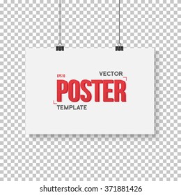 Illustration of Vector Poster Mockup. Realistic Vector EPS10 Paper Horisontal Poster Isolated on PS Style Transparent Background