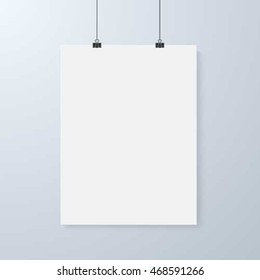 Illustration of Vector Poster Mockup. Realistic Vector EPS10 Paper Poster on the Wall