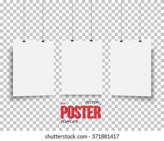 Illustration of Vector Poster Mockup Set. Realistic Vector EPS10 Paper Poster Set Isolated on PS Style Transparent Background