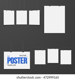 Illustration of Vector Poster Mockup Set. Realistic EPS10 Vector Paper Poster Set on Dark Background