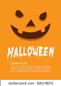 Illustration vector poster of orange face pumpkin on Halloween flat style.