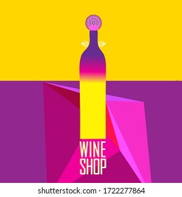 Illustration vector poster with wine on pop art background