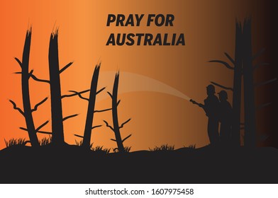 Illustration Vector: Pray for Australia, Huge fire on the woods