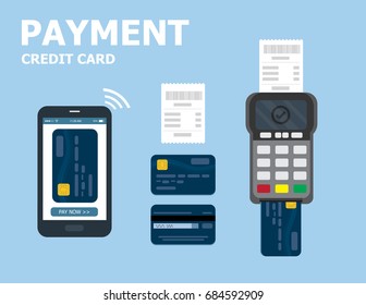 illustration vector of presentation about credit card payment and machine as concept