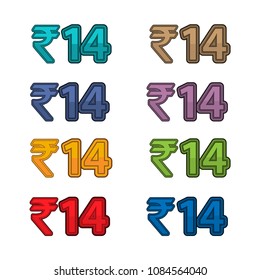 Illustration Vector of price 14 rupee, India currency