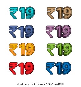 Illustration Vector of price 19 rupee, India currency