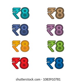 Illustration Vector of price 8 rupee, India currency