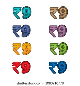 Illustration Vector of price 9 rupee, India currency
