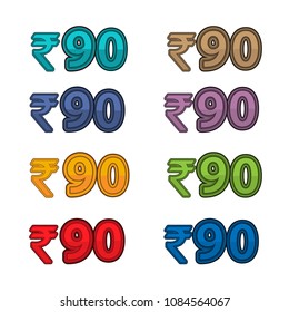 Illustration Vector of price 90 rupee, India currency