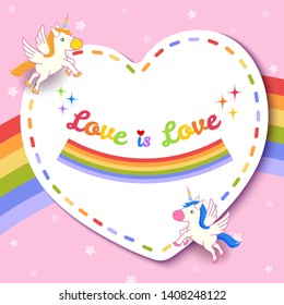 Illustration vector of Pride Day design with rainbow unicorns on heart frame