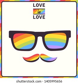 Illustration vector of Pride day Love is Love  design with glasses and hat with mustache.