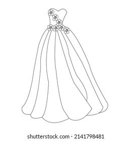 Illustration vector of Princess dress coloring page. Anti-stress coloring book for kids and adults. black and white dress line