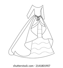 Illustration vector of Princess dress coloring page. Anti-stress coloring book for kids and adults. black and white dress line