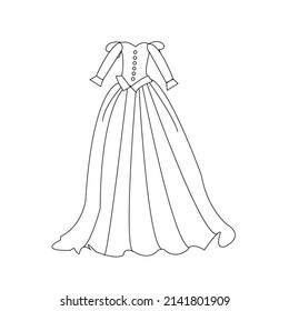 Illustration vector of Princess dress coloring page. Anti-stress coloring book for kids and adults. black and white dress line