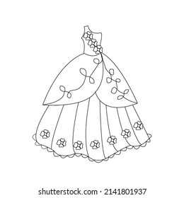 Illustration vector of Princess dress coloring page. Anti-stress coloring book for kids and adults. black and white dress line