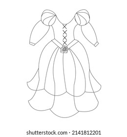 Illustration vector of Princess dress coloring page. Anti-stress coloring book for kids and adults. black and white dress line