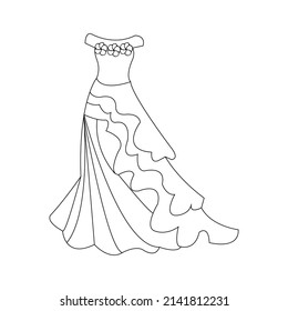 Illustration vector of Princess dress coloring page. Anti-stress coloring book for kids and adults. black and white dress line