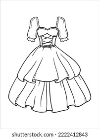 Illustration vector of Princess dress coloring page. Anti-stress coloring book for kids and adults. black and white dress line