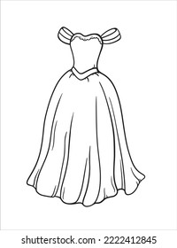 Illustration vector of Princess dress coloring page. Anti-stress coloring book for kids and adults. black and white dress line