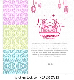 Ilustración vectorial mezquita púrpura con fondo de adorno islámico