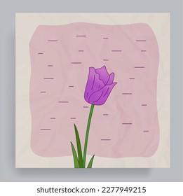 Illustration vector of purple tulip. Nostalgia vintage art with paper texture. For cover, poster, banner, brochure, flyer, decoration, social media.