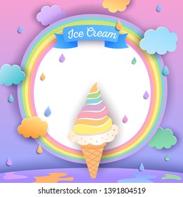 Illustration vector of rainbow ice cream design for paper art