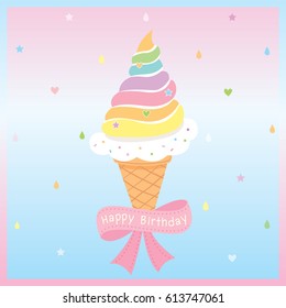 Illustration vector of rainbow ice-cream decorated with raining creamy background for Birthday card.