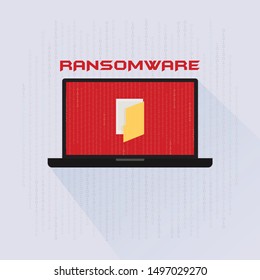 Illustration Vector: Ransomware attack on laptop. Technology data privacy and security concept.