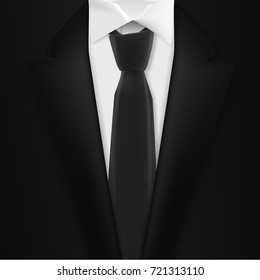 Illustration of Vector Realistic Black Suit. Photorealistic 3D Mens Elegant Tuxedo Suit with Neck Tie