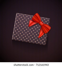 Illustration of Vector Realistic Gift Box with Red Ribbon. Greeting Card Template