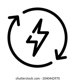 Ilustración vectorial del icono de la electricidad reciclada con estilo de línea. Perfecto para el icono de energía, web, logotipo, afiche, etc. Este icono es 48*48 y el píxel perfecto.
