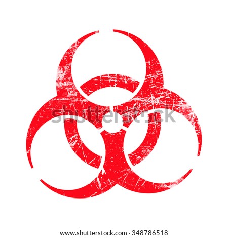 illustration vector red biohazard grungy rubber stamp symbol isolated on white.