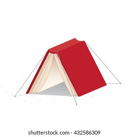 illustration vector red book cover on white background that looks like a tent refer reading is relax and rest. Education and Recreation Concept.