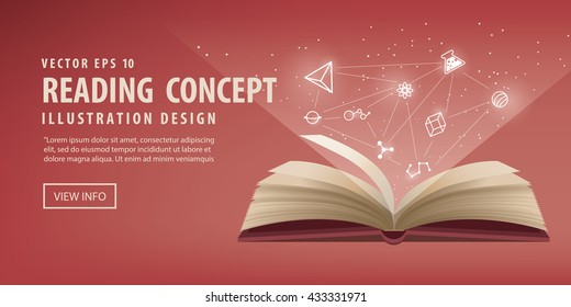 Illustration vector the red book are open, the icon refers to knowledge. Education Learning and Reading Concept.