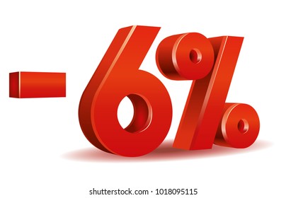 illustration vector in red color of 6  percent isolated in white background