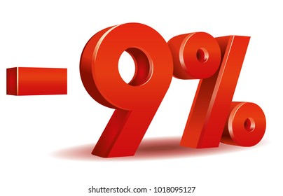 illustration vector in red color of 9 percent isolated in white background