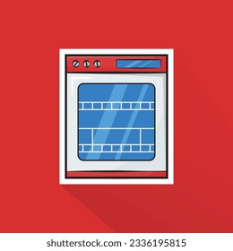Illustration Vector of Red Dishwasher in Flat Design