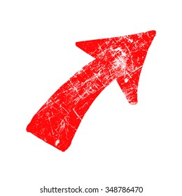 illustration vector red grungy rubber stamp symbol of arrow isolated on white