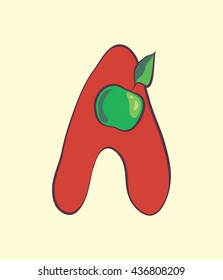 Illustration of vector red letter with green apple