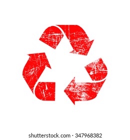 illustration vector red recycle symbol rubber stamp icon isolated on white background