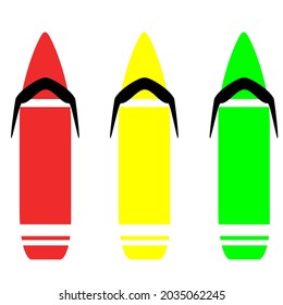 illustration vector. red, yellow and green crayon on white background